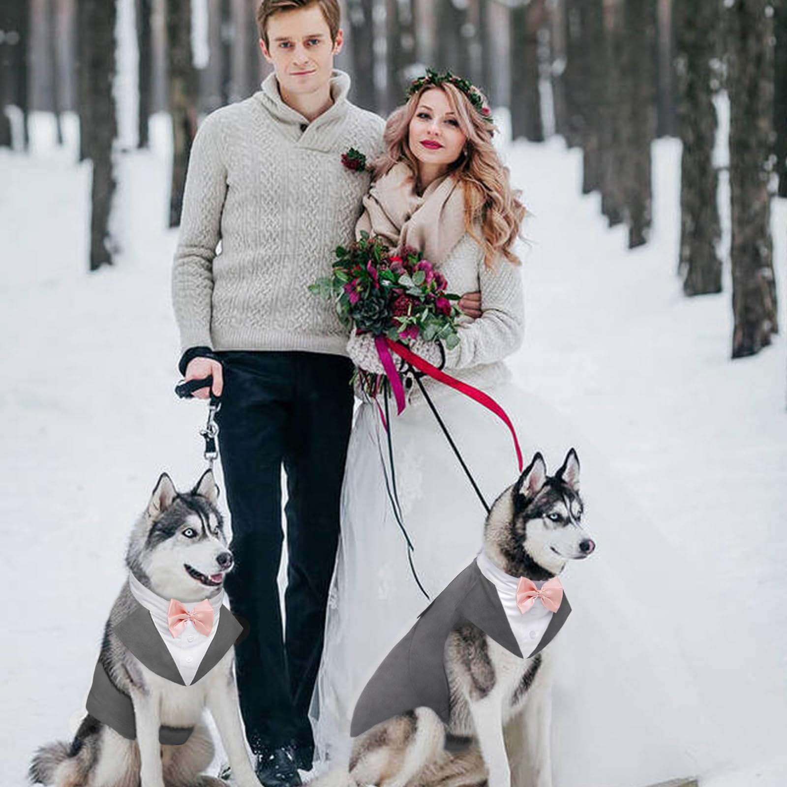 Kuoser Costume de Smoking pour Chien de Petite et Moyenne Taille, Chemise pour Chiot avec Nœud Papillon Rose Amovible, Chien Costume Formel pour Fête de Mariage Festival
