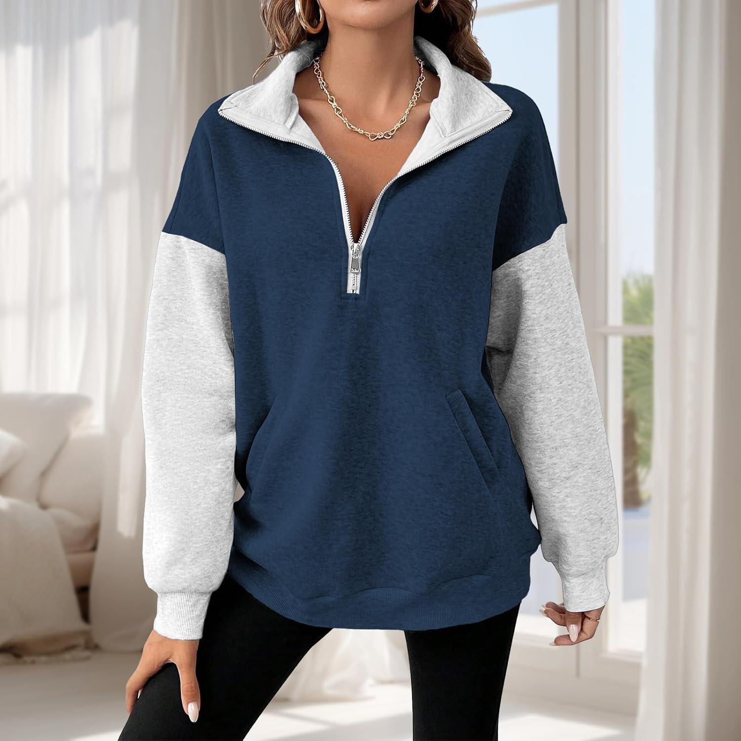 domirica Womens Half Zip Pullover Vintage Novelty Long Sleeve Sweatshirt Midweight Pullover Loose Fashion Clothing