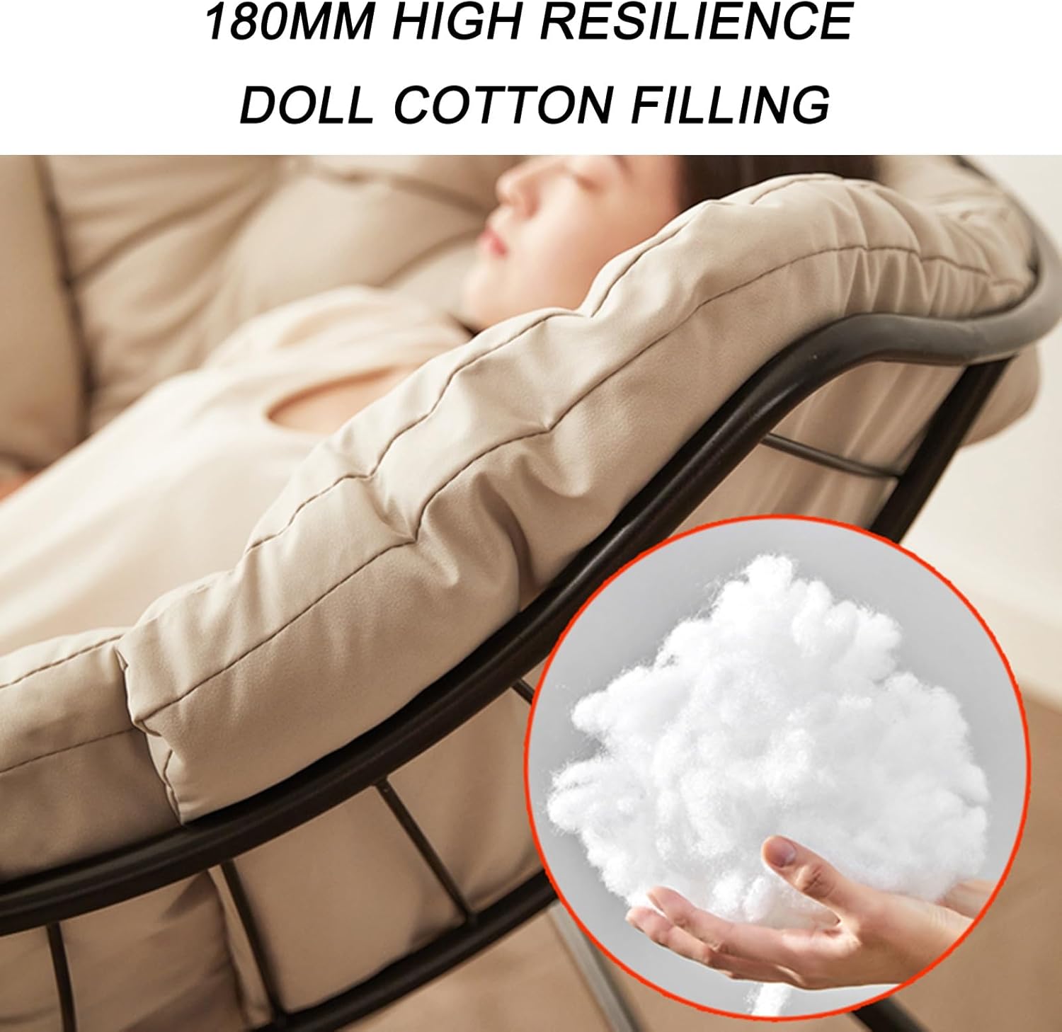 Outdoor Patio Rocking Chair, Comfortable Upholstered Rocking Chair, Modern Lounge Chair for Front Porch, Balcony, Garden, Lawn, Living Room, with Large Cushion and Ottoman(Gray)