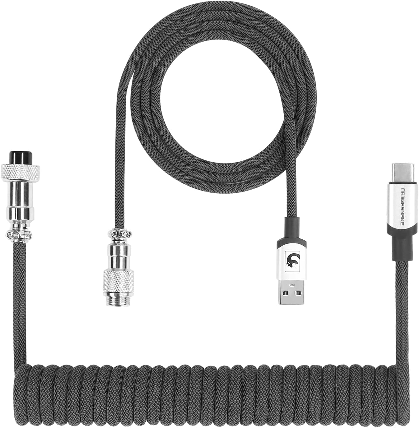 XINMENG X MAMBASNAKE C01PRO Coiled Keyboard Cable, Type-C HyperSpeed Line with 8KHz Return Rate, Nylon Braided Extendable Custom USB-C Cable with Metal Aviation for Gaming Keyboard/Phone - Gray