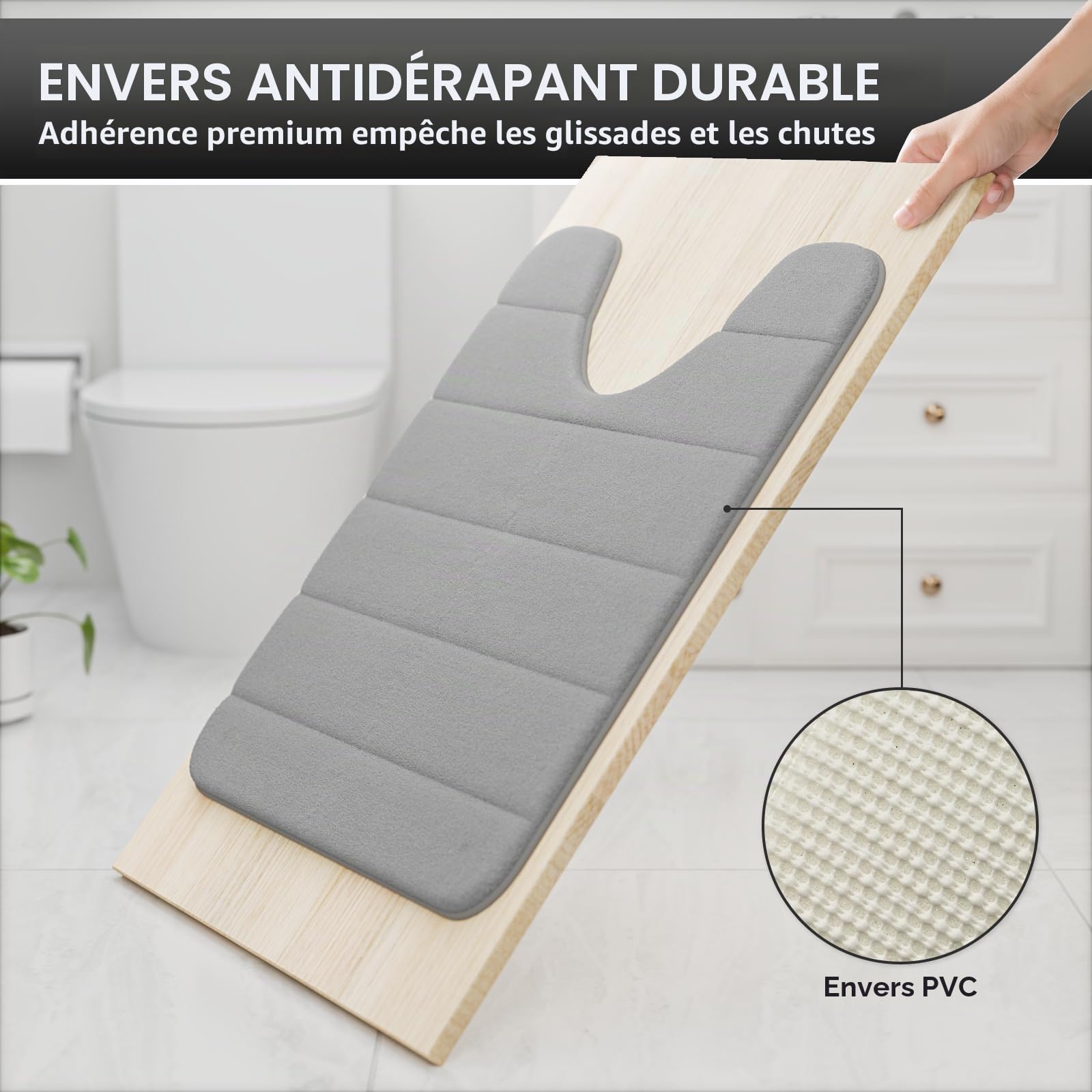 Tapis de toilette en mousse à mémoire de forme 50 x 60 cm gris antidérapant super absorbant