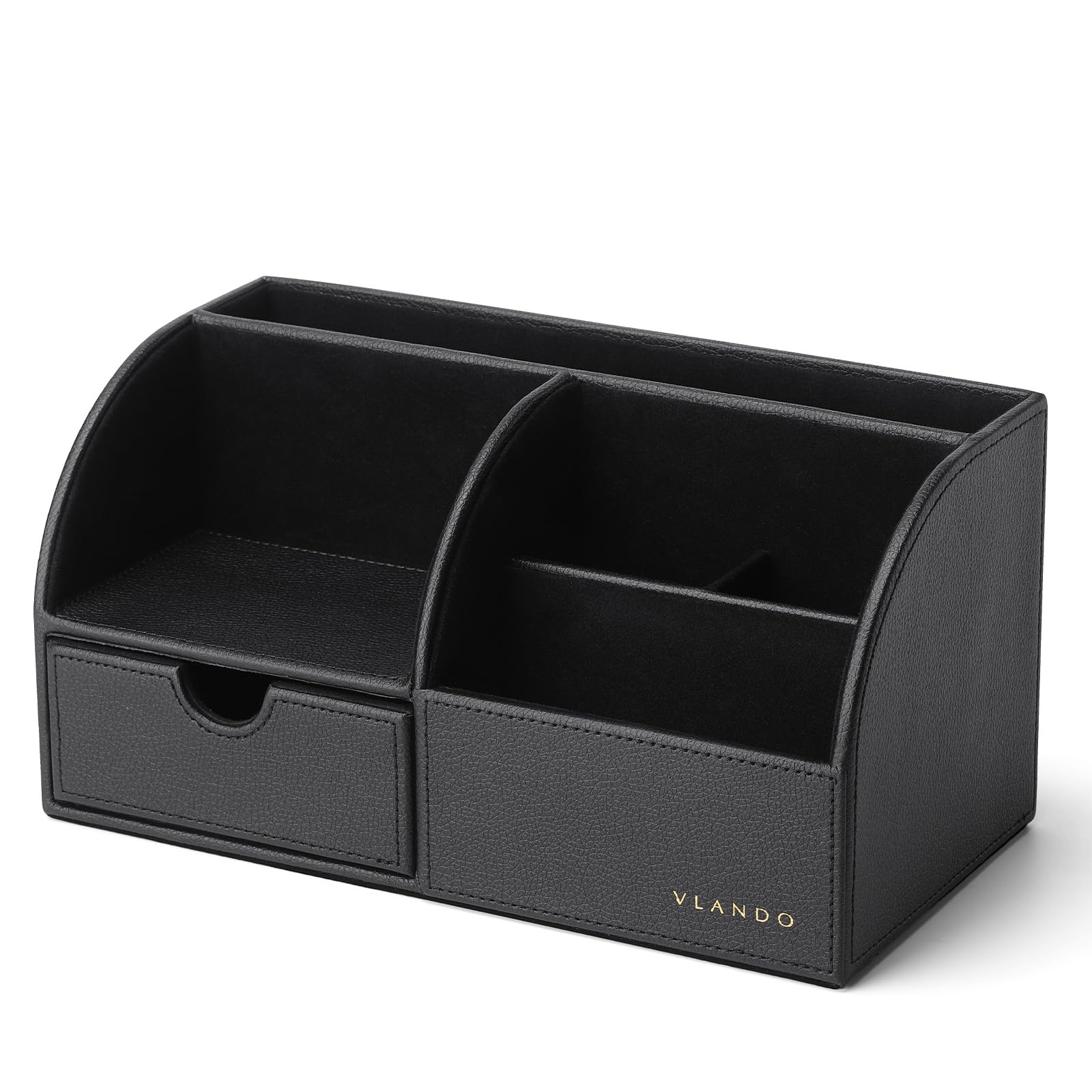 Vlando Organiseur de bureau avec tiroir multifonction en cuir avec support pour stylos et Noir