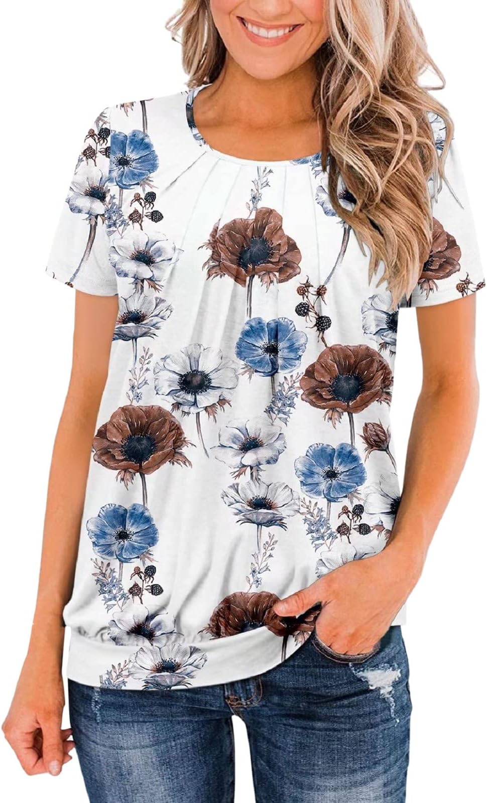 Ladies Lounge Tops Womens Casual Short Sleeve Tunic Tops Scoop Neck T Shirts Summer Loose Fit Tunics Blouse Thick Long Sleeves Women