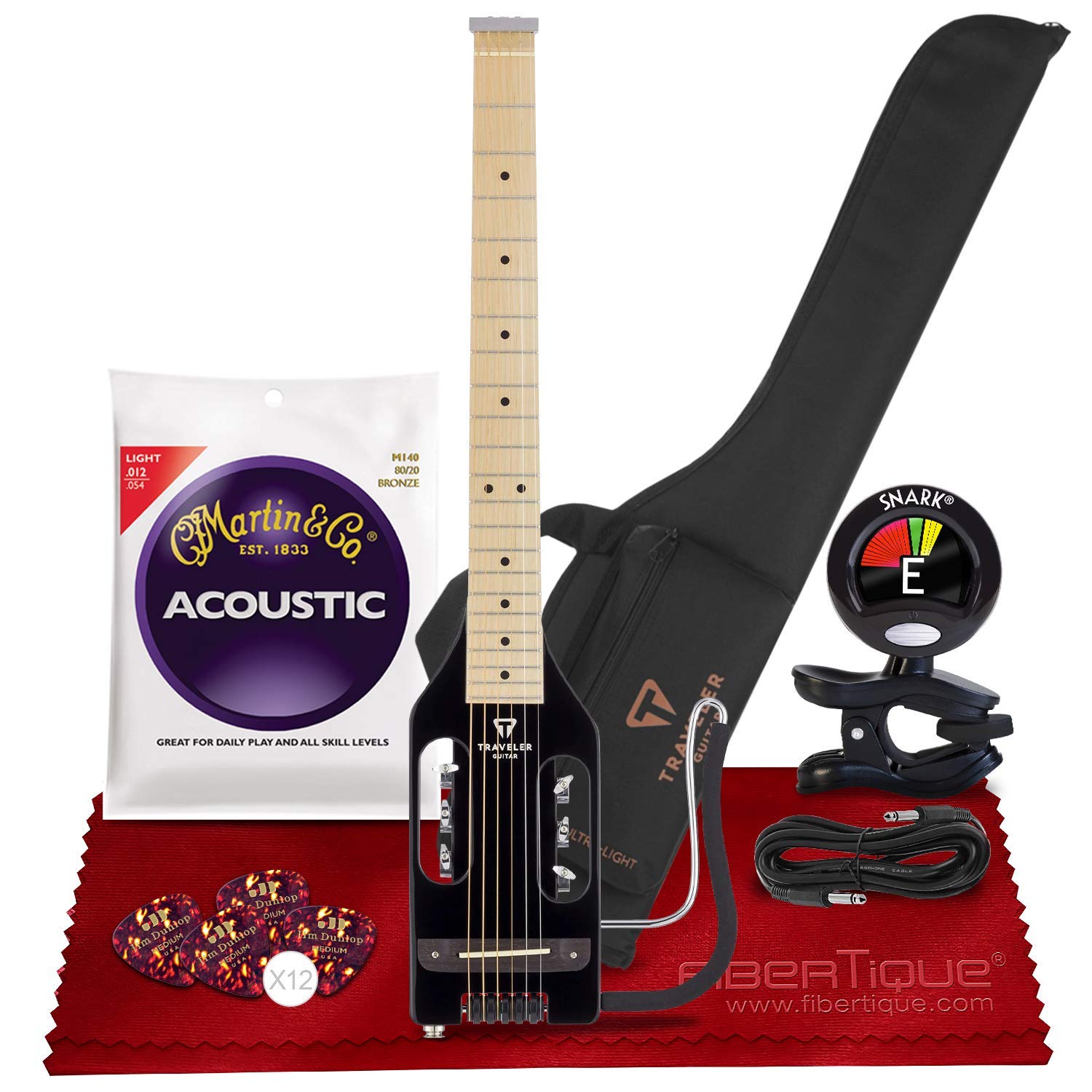 Traveler Ultra-Light 6-String Acoustic-Electric Guitar - Right-Handed - Gloss Black (ULAS BKGMP) + C
