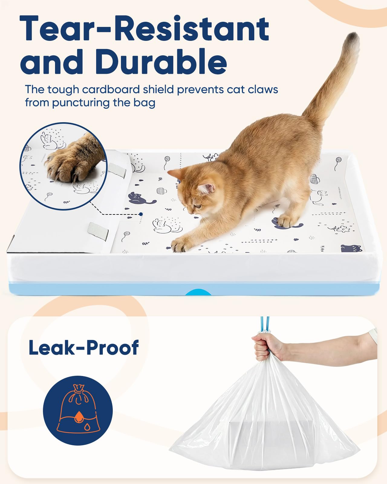 Paquete de 24 forros para caja de arena compatibles con Safe Pets Scoopfree para caja de arena para gatos, bolsas grandes para excrementos de gatos con cartón antiarañazos y cordón, resistente al