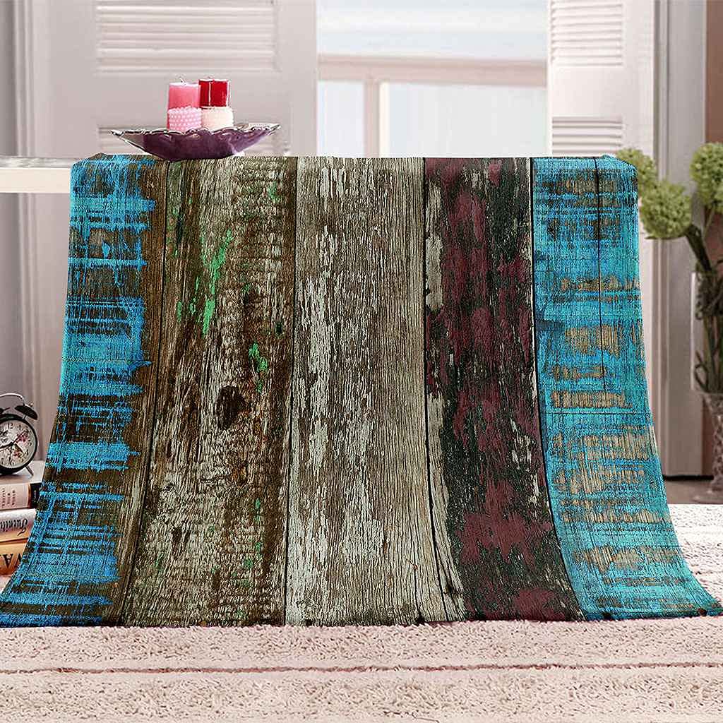 Couverture flanelle 150x200 plaid polaire bleu impression 3D bois