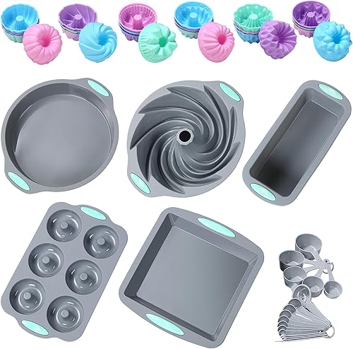 Tongjude Juego de 46 utensilios de silicona para hornear, moldes antiadherentes para hornear para horno, moldes de silicona para pasteles con molde