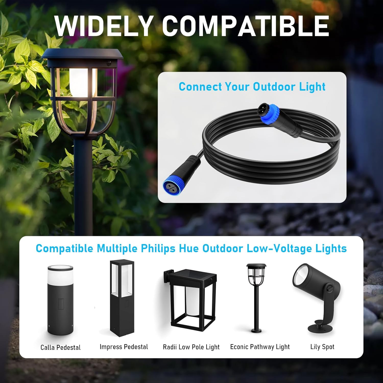 (2 Pack for Philips Hue Outdoor Extension Cable, 9.8ft Watherproof Power Cord Extension Cord for Philips hue Outdoor Lights,Compatible with Lily Spot, Lily XL, Calla Pathway, Impress Pedesta