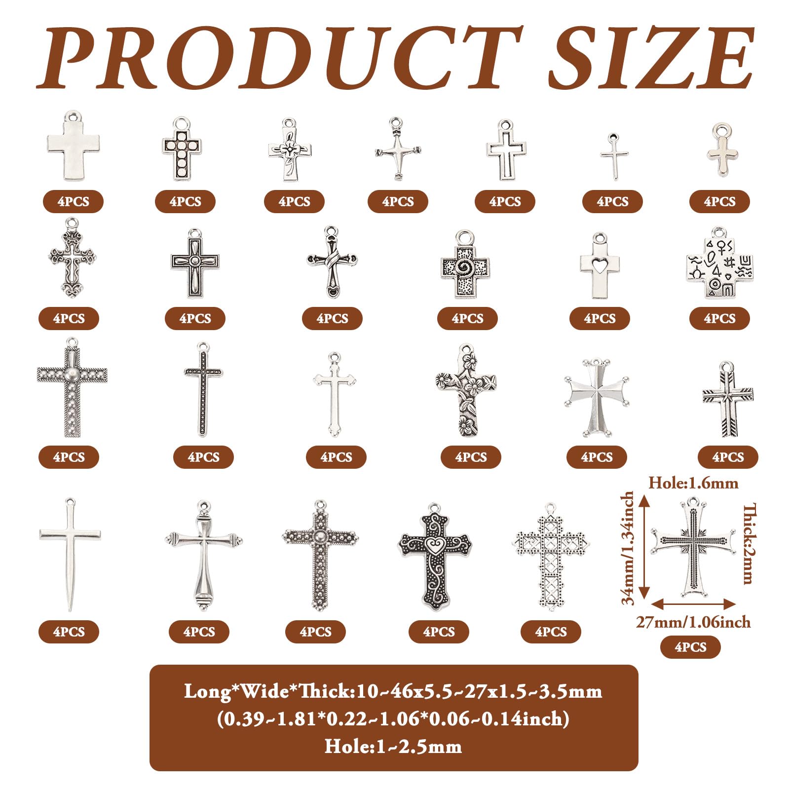 PandaHall 100pcs Tibetan Style Cross Charms Pendants Antique Sliver Crucifix Cross Dangle Charms for DIY Crafts Necklace Jewelry Making - Image 3