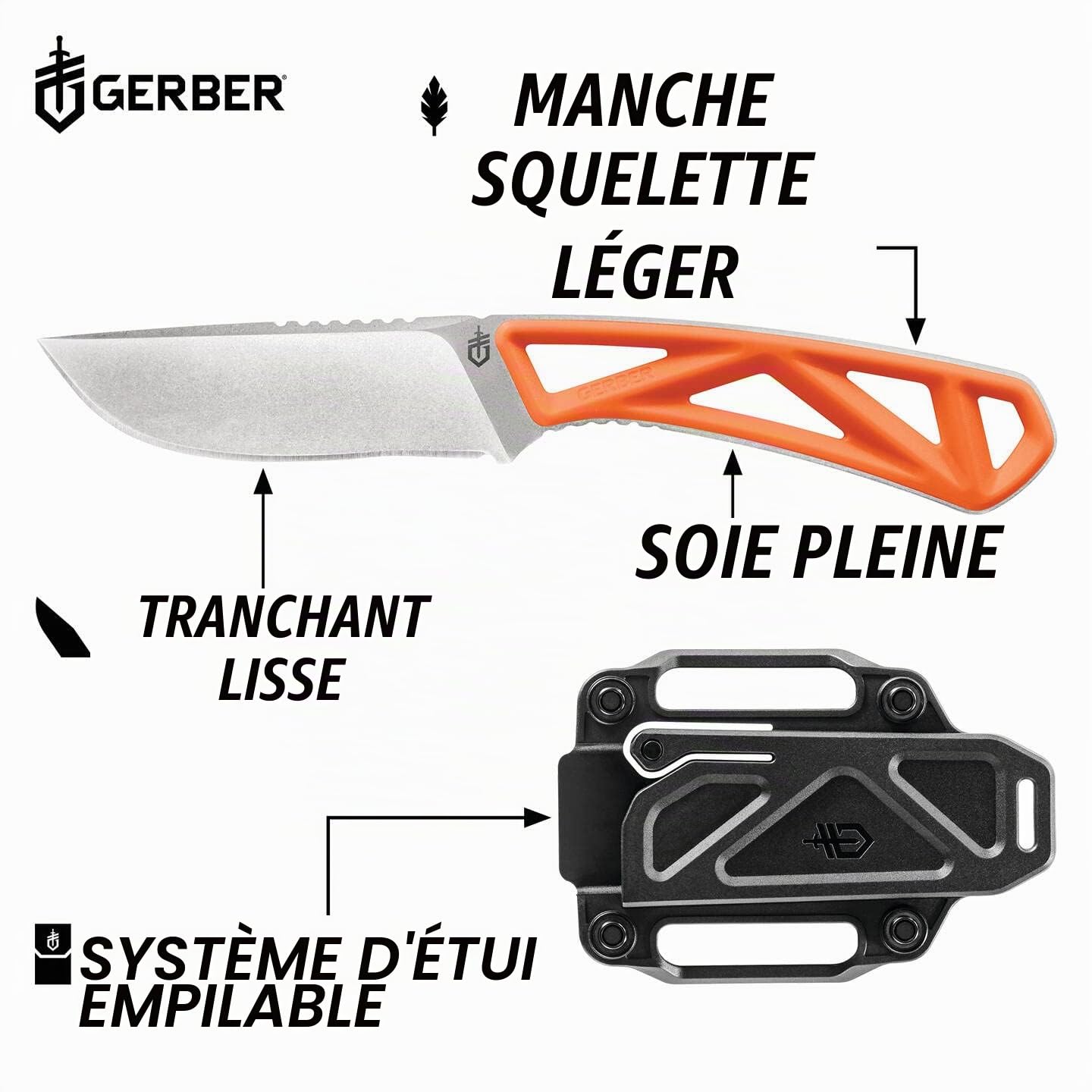 Gerber Couteau à Lame Fixe avec étui, Exo-Mod Fixed Drop Point