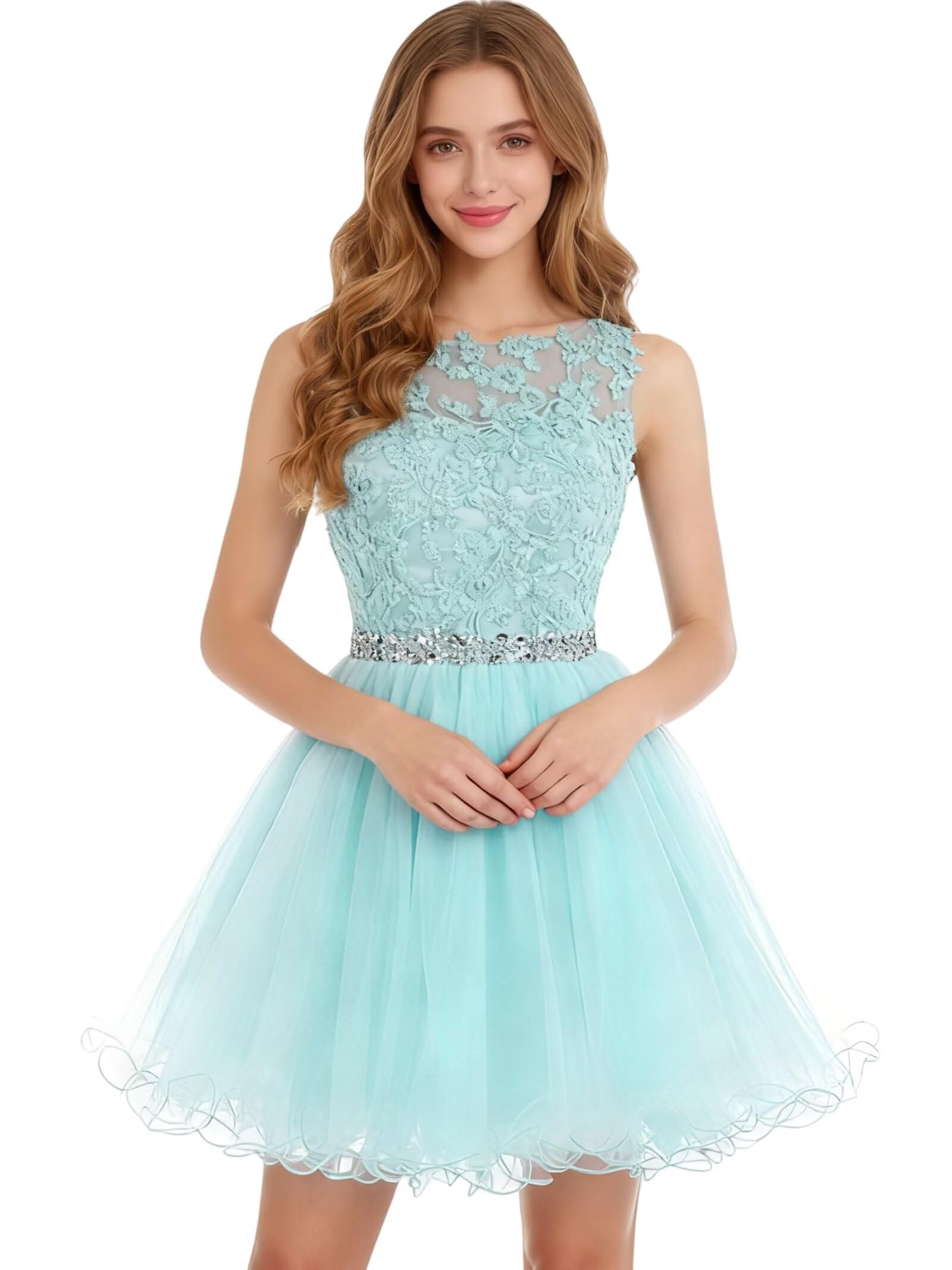 Dydsz Womens Scoop Appliques Homecoming Dress Short Cocktail Party Gown