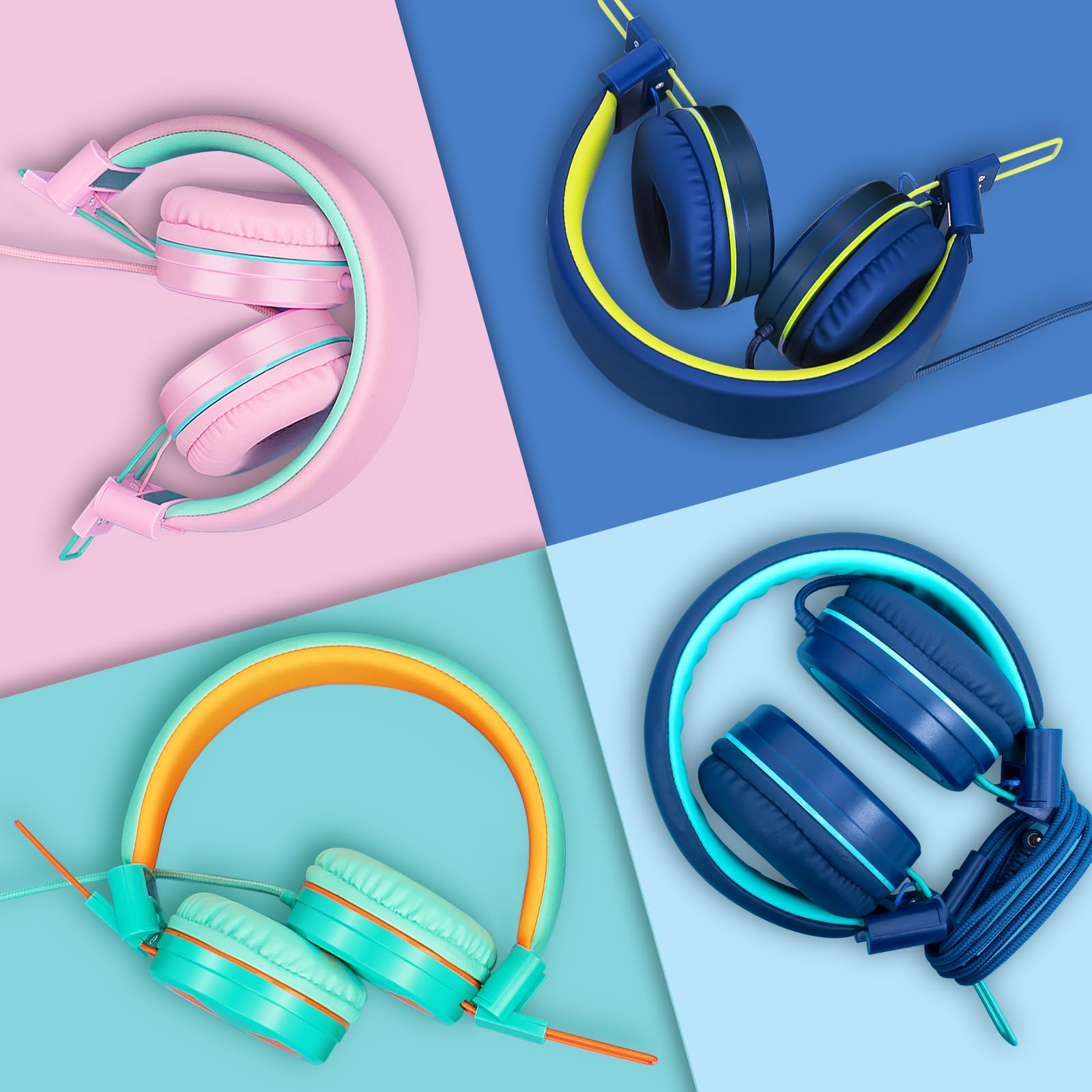 CN-Outlet 10 Pack Classroom Headphones Bulk for K-12 School Kids, Class Set Headphones for Students Teens Library Computer Testing Centers (Mixed Color with Microphone) 4