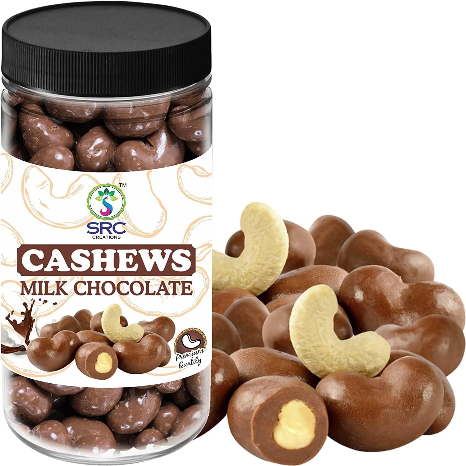 SRC Creations Milk Chocolate Covered Cashews 250g Jar Packing | Handcrafted Artisan Chocolate