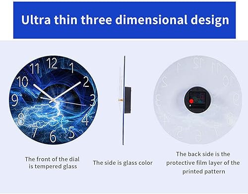 Miniatura 7 de Nutteri Reloj de pared redondo de 12 pulgadas silencioso sin tictac funciona con pilas lente de vidrio templado reloj decorativo de cuarzo para sala