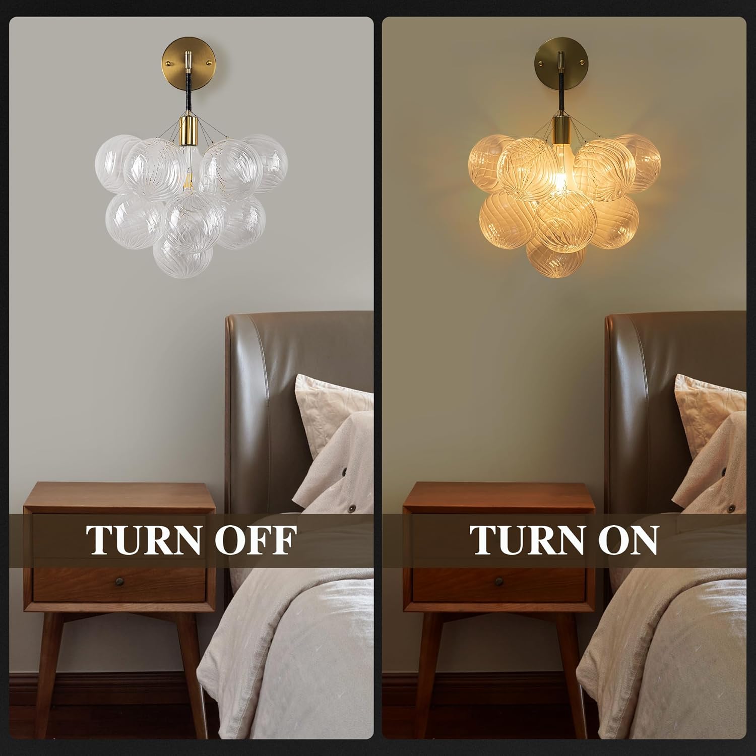 Blown Glass Bubble Wall Sconces, Clear Glass Balls Shade Wall Sconce, Wall Mounted Light Fixture for Living Room, Dining Room, Corridor, Bedroom (Gold Black)