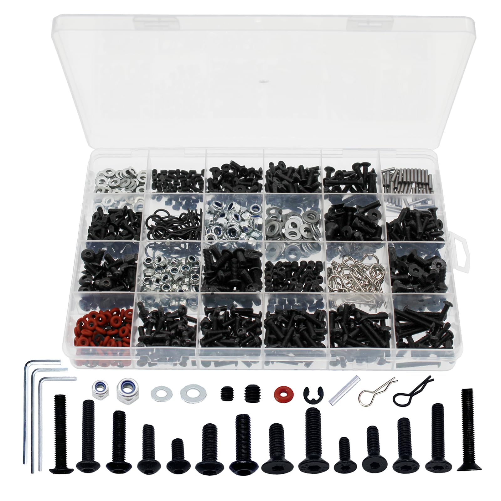 1000pcs Universal RC Screw Kit Screws Assortment Set, Hardware Fasteners for Traxxas Arrma Redcat Axial SCX10 HPI Losi 1/8 1/10 1/12 1/16 Scale RC Cars Trucks Crawler Parts, RC Screws