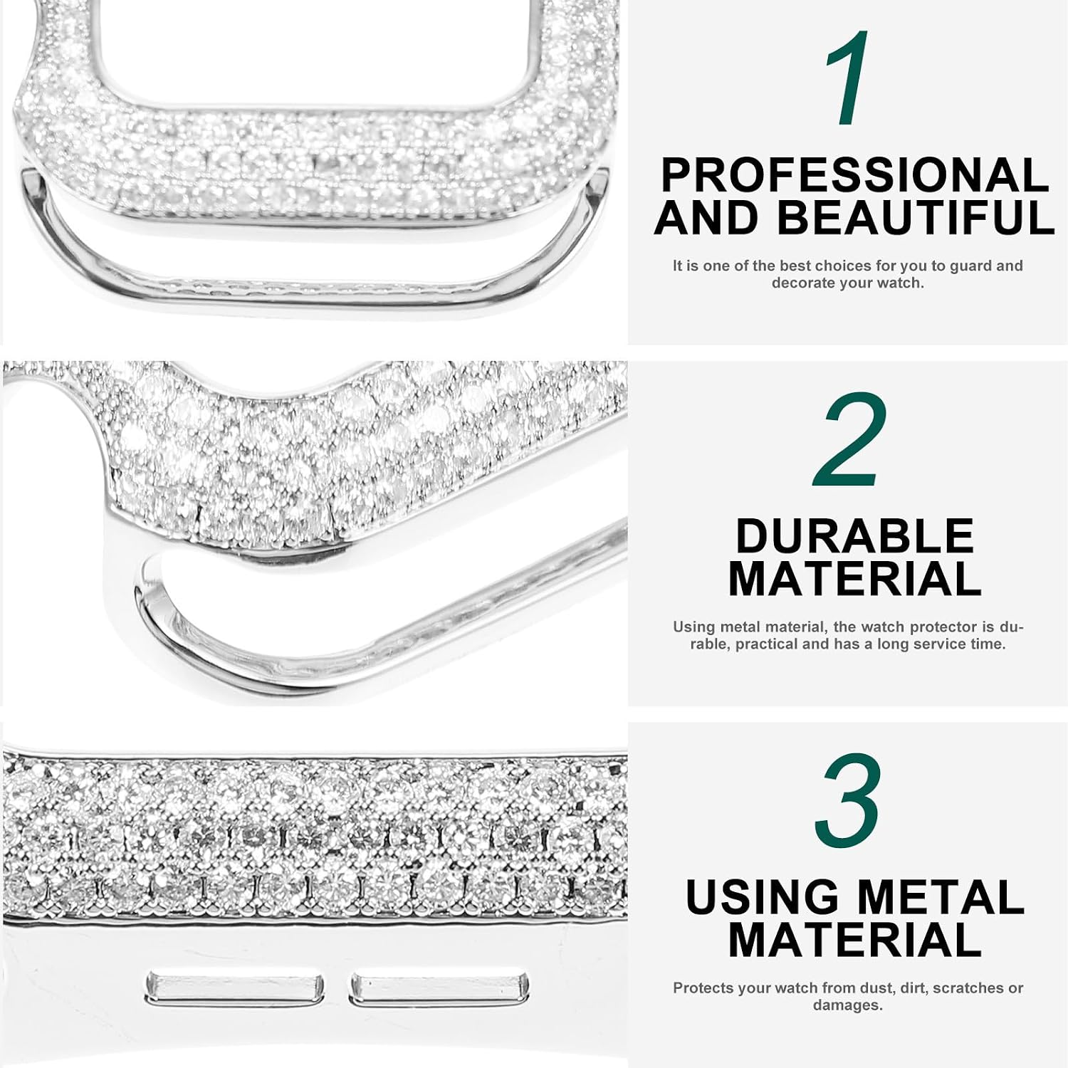 Metal Glitter Protective Case Cover for Smartwatch Series 6 and Series 7 with Strong Protection and Lightweight Design, Silver Watch Edges Protector for Smartwatch Accessories