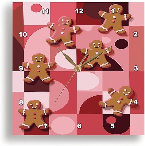 3dRose, Reloj de pared de 10 x 10 pulgadas para hornear galletas de Navidad retro de hombre de jengibre