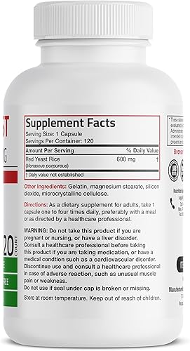 Miniatura 2 de Bronson Arroz de levadura roja 600 mg Monascus Purpureus Herbal Health, sin OMG, 120 cápsulas