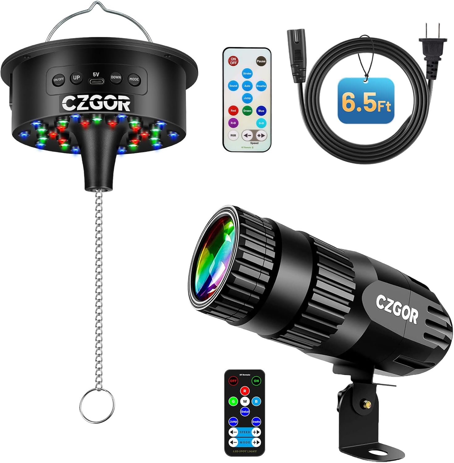 6.5ft Disco Ball Motor with Light & 1 Pack Black Led Pinspot Light