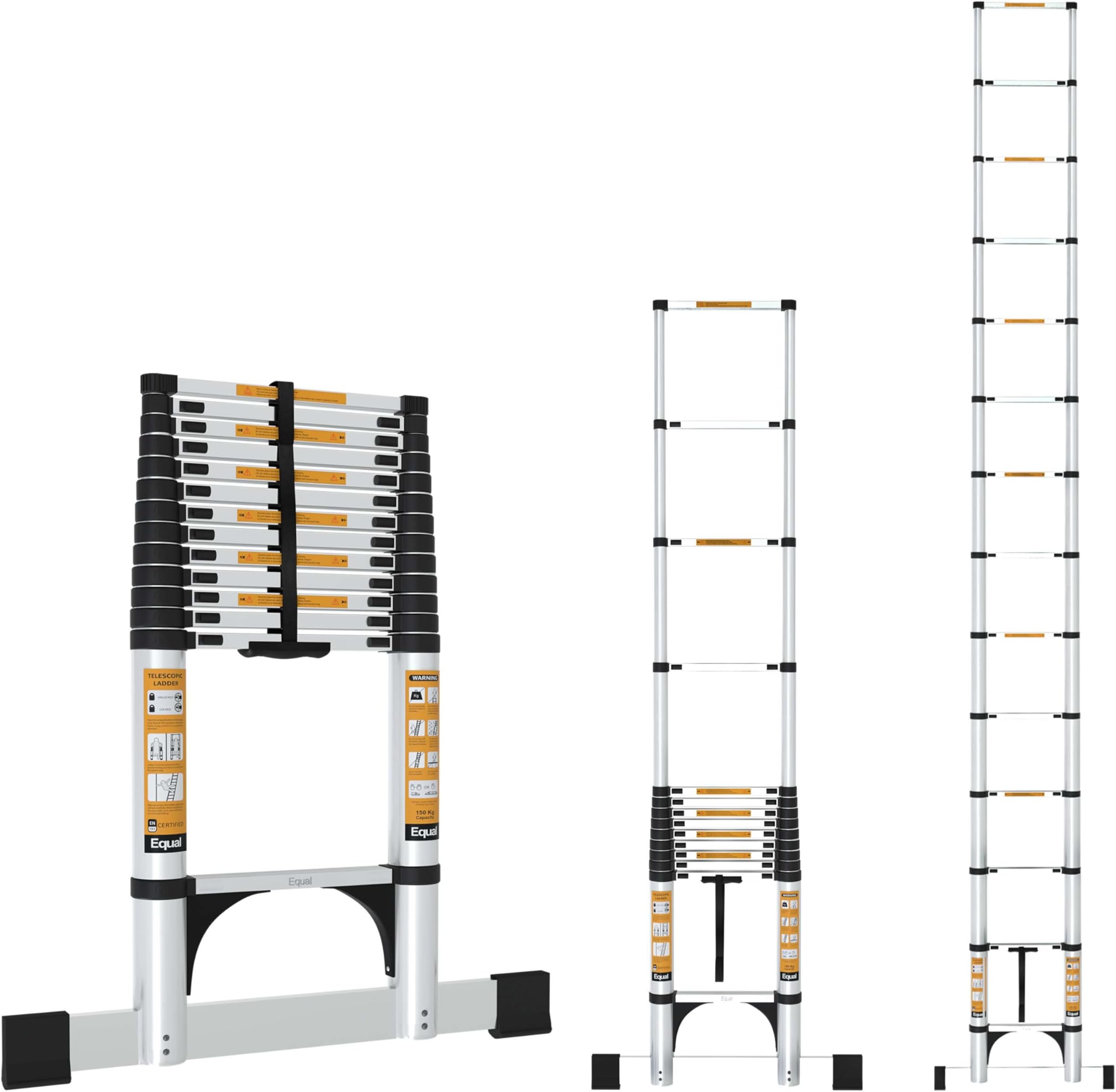 21.3 FT Aluminum Folding Telescopic Ladder with 2 Triangle Support & Stabilizers | EN131 Certified with 2 Year Warranty | 150kg Max Capacity | Ladder for Home or Outdoor Work (6.5m/16 Step)