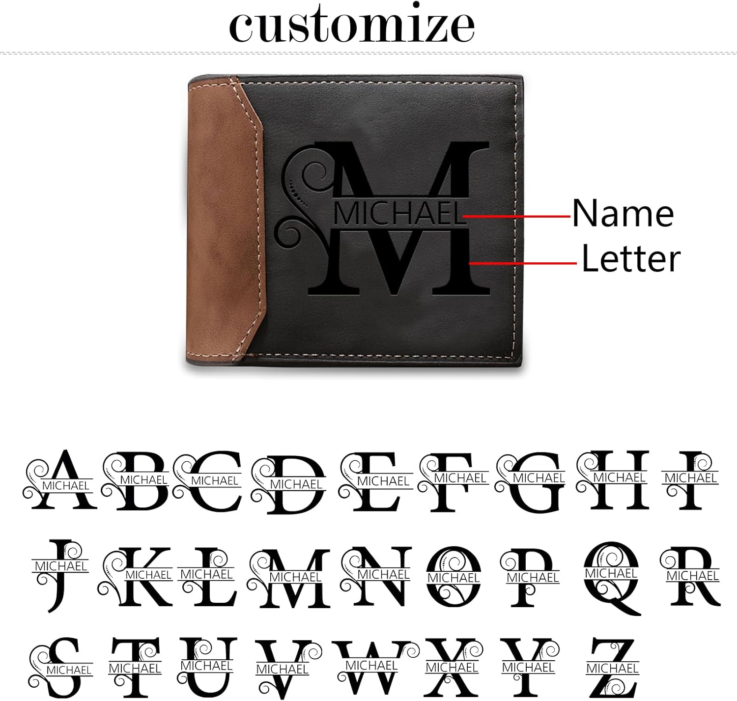 Personalized Leather Wallet for Men - Ships Next Day, RFID Blocking with Engraved Name & Initials Monogram - Custom Gifts for Mens Anniversary, Father's Day, Husband, Dad, Boyfriend (Design 1) - Image 2