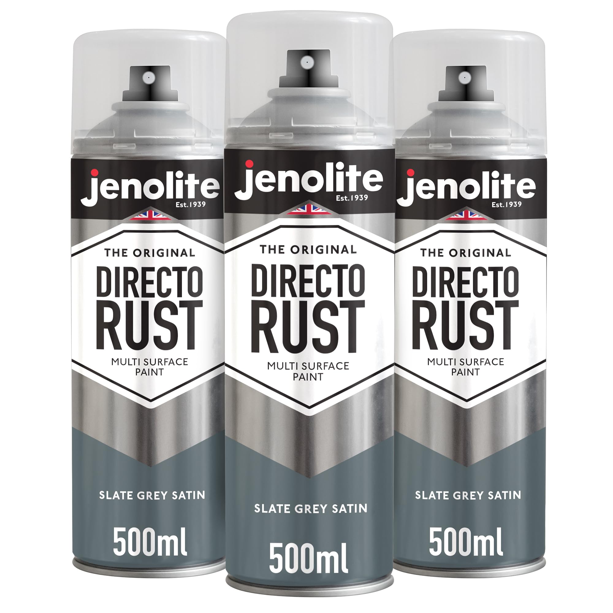 JENOLITE Directorust Spray Paint Satin Finish | SLATE GREY | 3 x 500ml | Direct To Rust Spray Paint For Metal | All-In-One Multi Surface Paint for Metal, Wood, Plastic, Ceramic | RAL 7031
