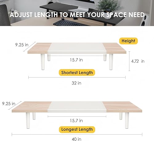 Miniatura 3 de Soporte de doble monitor para escritorio, longitud ajustable de 32 a 40 pulgadas, elevador de monitor de computadora de escritorio grande para 2