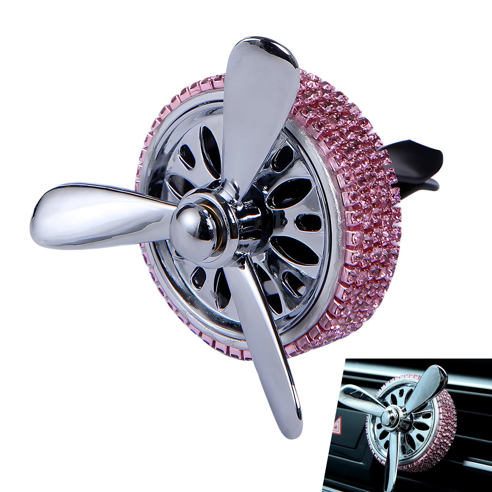 1 PC Bling Car Fan for Vent Port, Clip-on Installation, Portable Vehicle Decorative Fan, Universal Durable Vehicle Interior Cooling Accessories for Truck SUV Car Motorcycle (Pink)