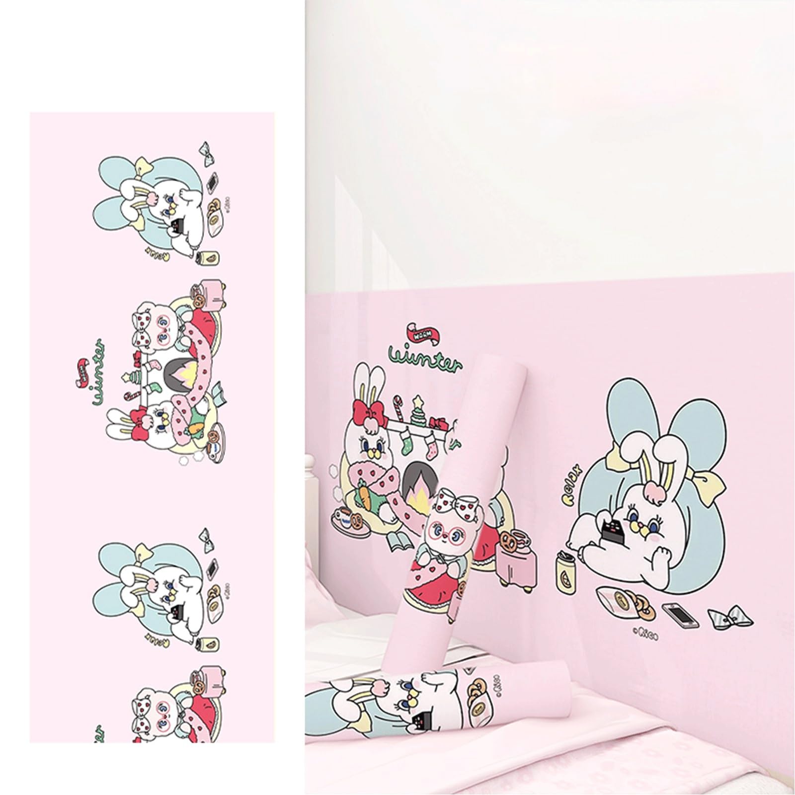 Stickers muraux enfants décorer un coin de jeu rose 5m*88cm