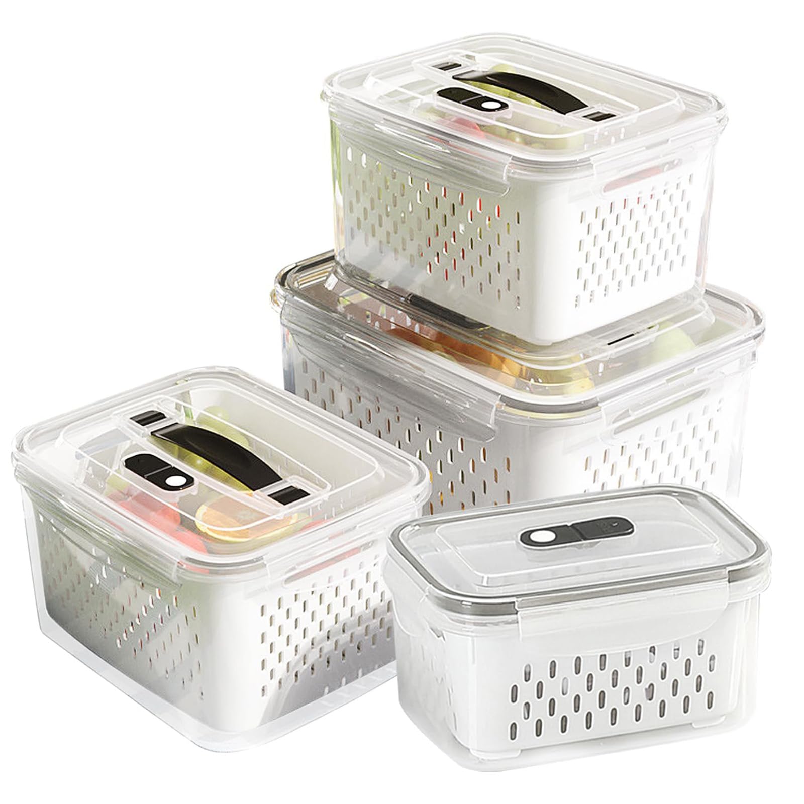 4 Stück Kühlschrank Vorratsdosen, BPA Frei Kunststoff Vorratsdosen Set Frischhaltedosen Set Frischhaltedosen Kühlschrankdicht und teilbar Kühlschrank Organizer Set Salat