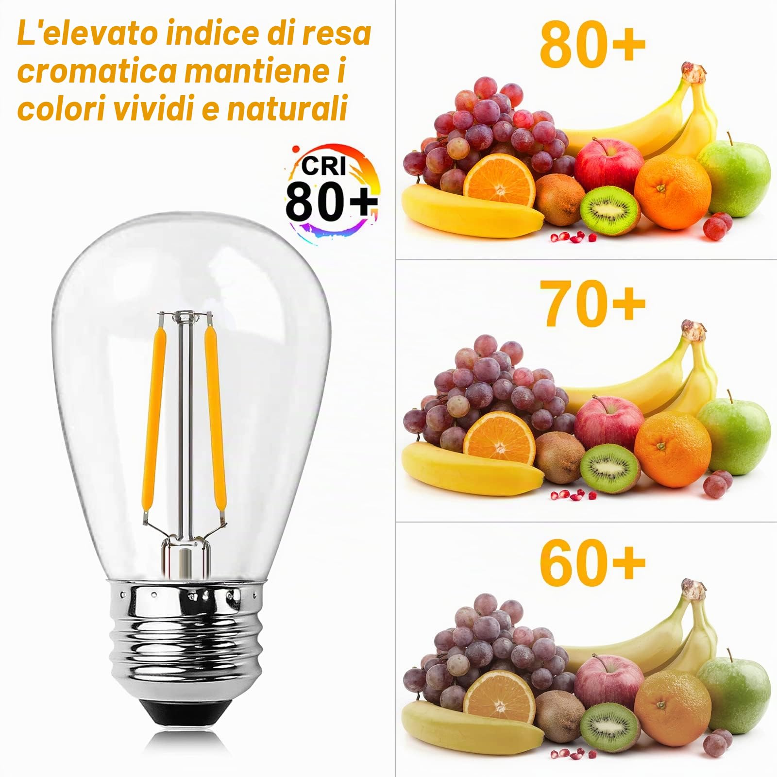 BRIMAX 25 pezzi Lampadina LED E27 S14, Bianco Caldo 2700K 2W 180LM | 230V, vetro trasparente, per stringhe luminose, interni ed esterni, terrazzo, giardino, soggiorno, camera