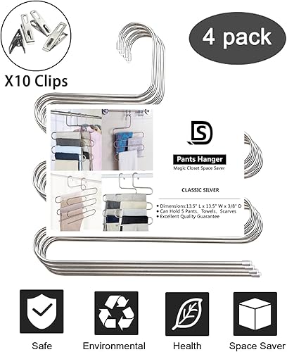 Miniatura 9 de devesanter Perchas antideslizantes en forma de S para pantalones, perchas de acero inoxidable y goma, organizador de almacenamiento para pantalones,