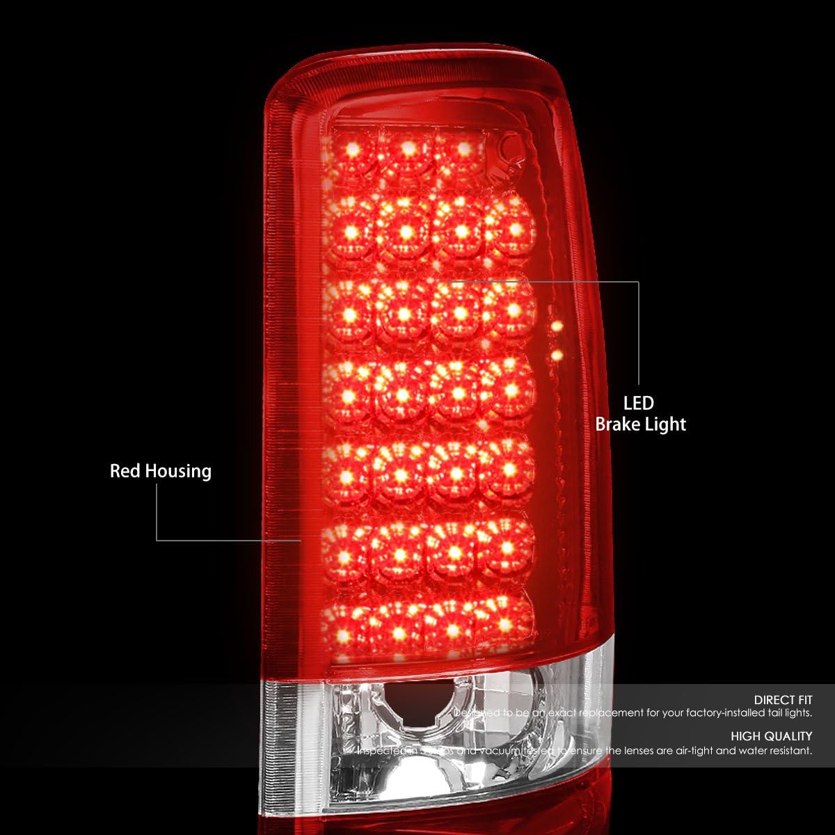 LED Tail Light Assembly Compatible with Chevy Suburban Tahoe, GMC Yukon XL 1500 2500 2000-2006 Left and Right Side Brake Lamps Chrome Housing Red Lens GM2801170 GM2800170 15832092 15832091 19168991