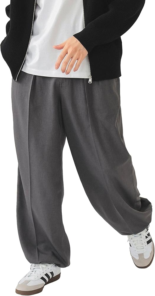 H BEAUTY&YOUTH】グレー ストライプ 2プリーツワイドスラックス H