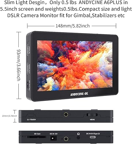 Miniatura 2 de ANDYCINE A6 Plus - Monitor de campo de cámara con pantalla táctil de 5.5 pulgadas, resolución de 1920 x 1080, acepta la señal HDMI 4K compatible con
