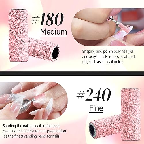 Miniatura 7 de Maryton Bandas de lijado para taladro de uñas, 50 limas pequeñas de lijado de uñas con brocas de mandril de 0.122 in, grano fino 240 para uñas