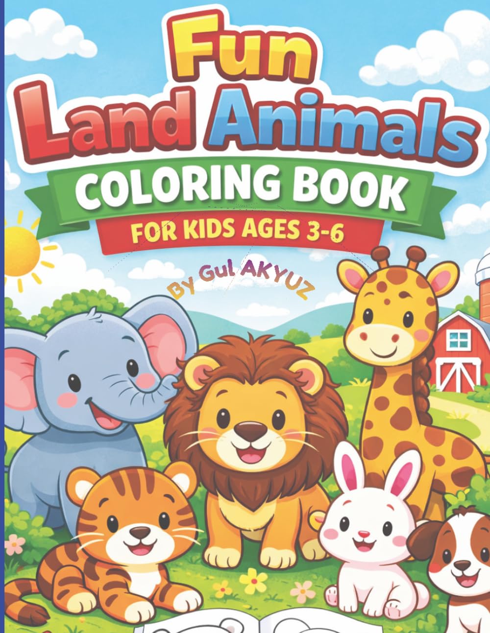 Fun Land Animals Coloring Book for Kids Ages 3–6: Big, Simple Animal Designs for Little Hands