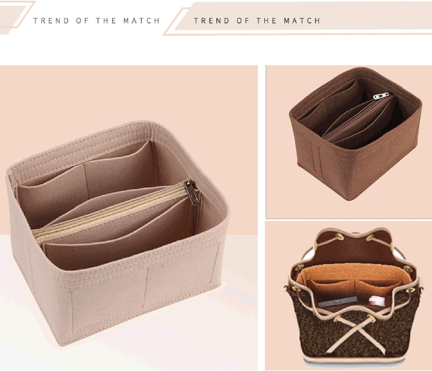 Lckaey Purse Organizer for NOE BB Bucket Bag, Petit NOE NM Storage Bag, Small Zipper Insert