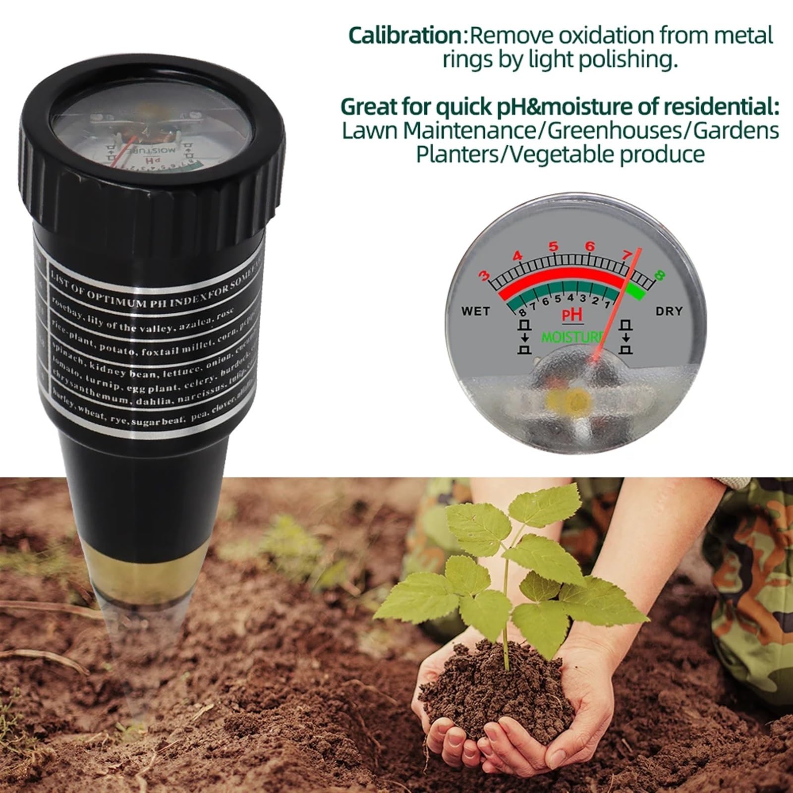 Testeur de Sol, Analyseur de PH/humidité du Sol Portable 2 en 1, analyseur Jardin, testeur d'acidité, Outil Plantation for Les Cultures Pot(Long Probe)