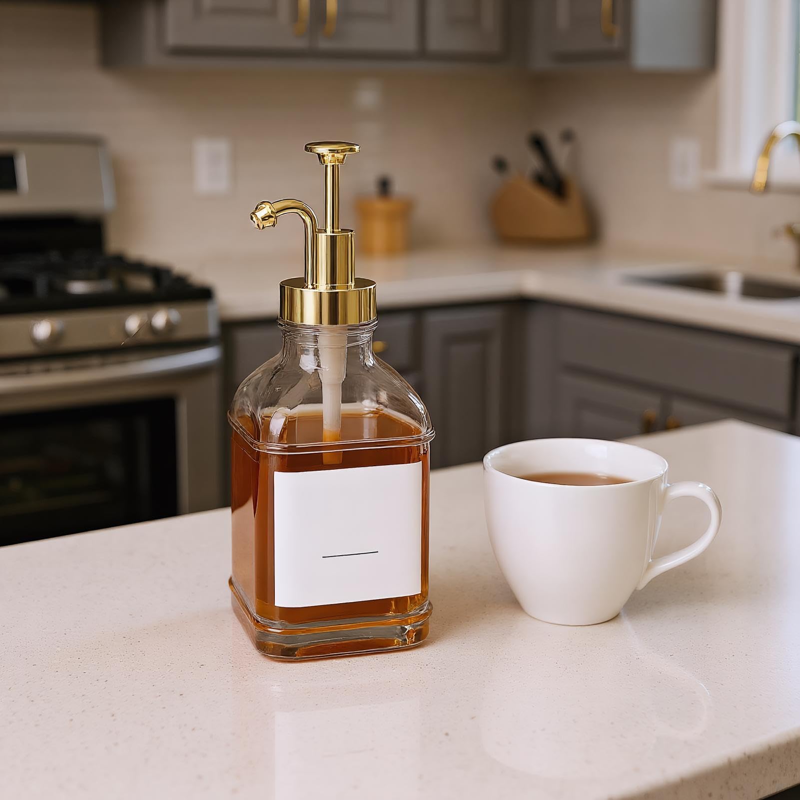 Dispensador de de café, Recipiente de de Vidrio Transparente - Botella de | Salsa a Prueba de Fugas, para Salsa de Ketchup Oficina, Cocina, hogar, Baristas, Mesa de Bebidas, Club, jabón de
