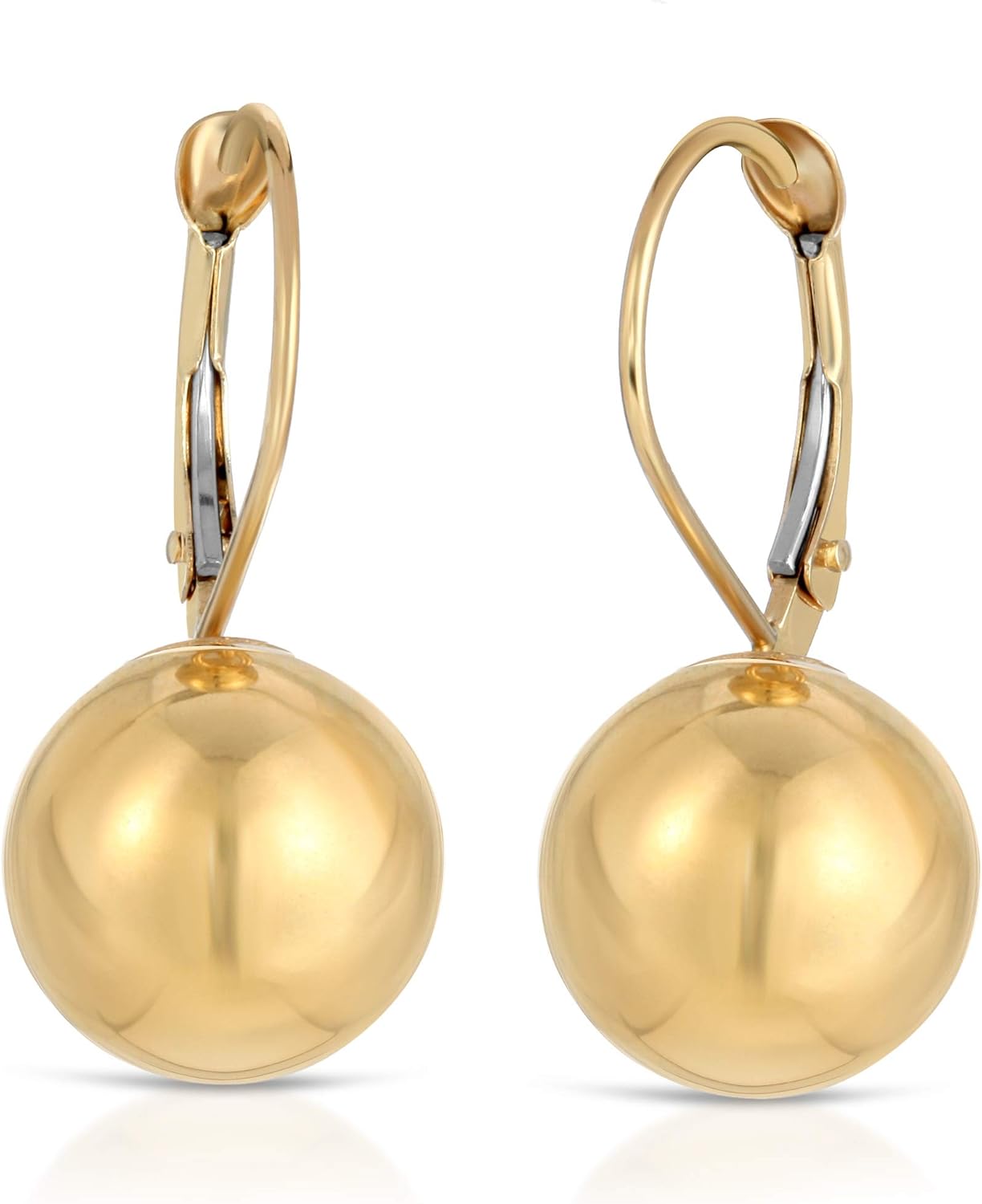 14K Yellow Gold 9mm Leverback Ball Earrings