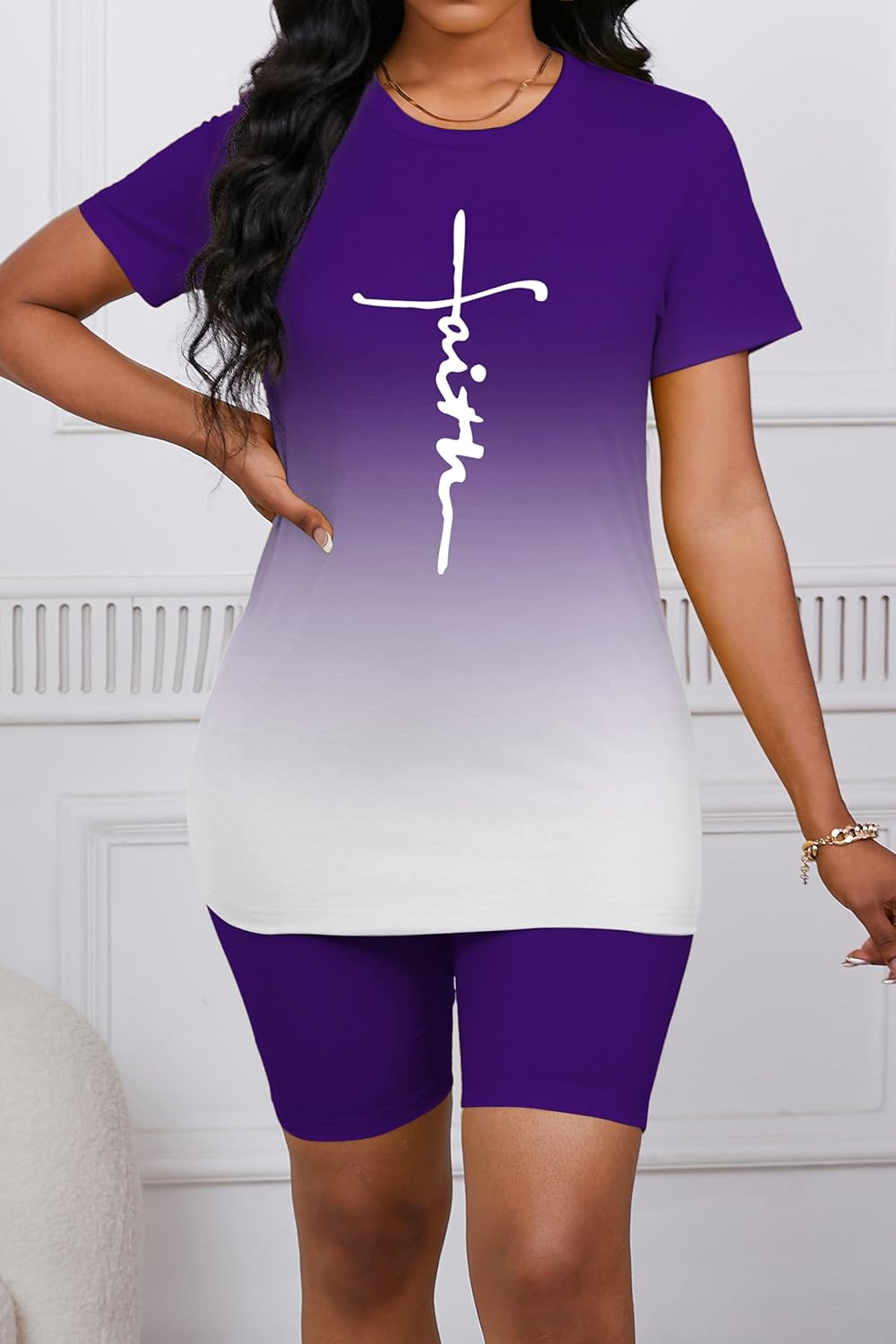 PINSV Women's 2 Piece Outfits Summer Printing Bodycon Short Pants Workout Sets - Image 3