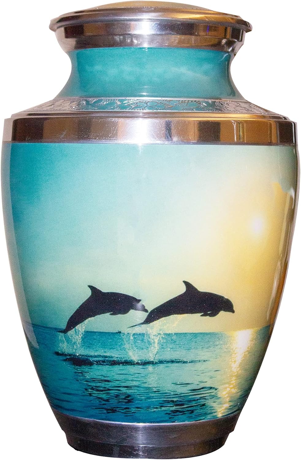 Dancing Dolphins Cremation Urn, Adult Blue Ocean Dolphin Lovers Funeral Urn with Personalization