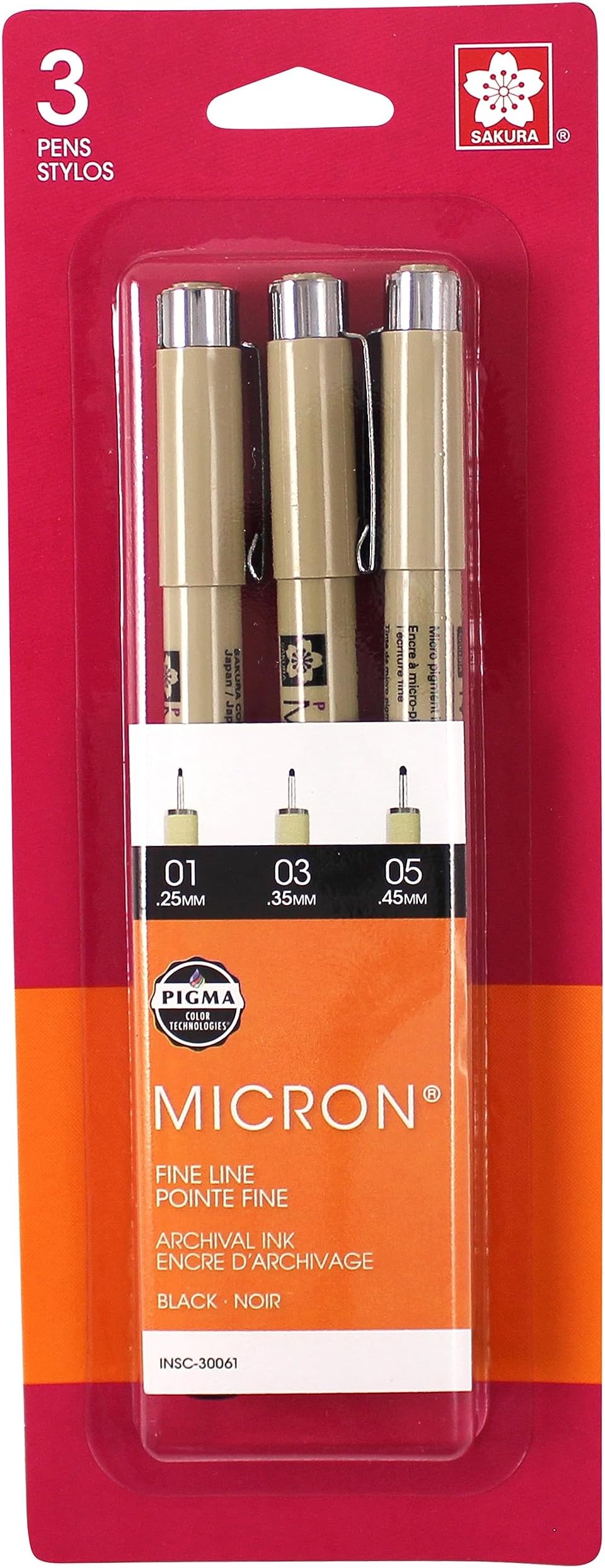 SAKURA MICRON PEN .25/.35/.45 BLK 3CD