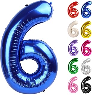 Metallic Blue Number 6 Balloon 40 Inch, 6 Balloon Number, 6th Birthday Decorations, Navy Blue Party Supplies for Boys Girls