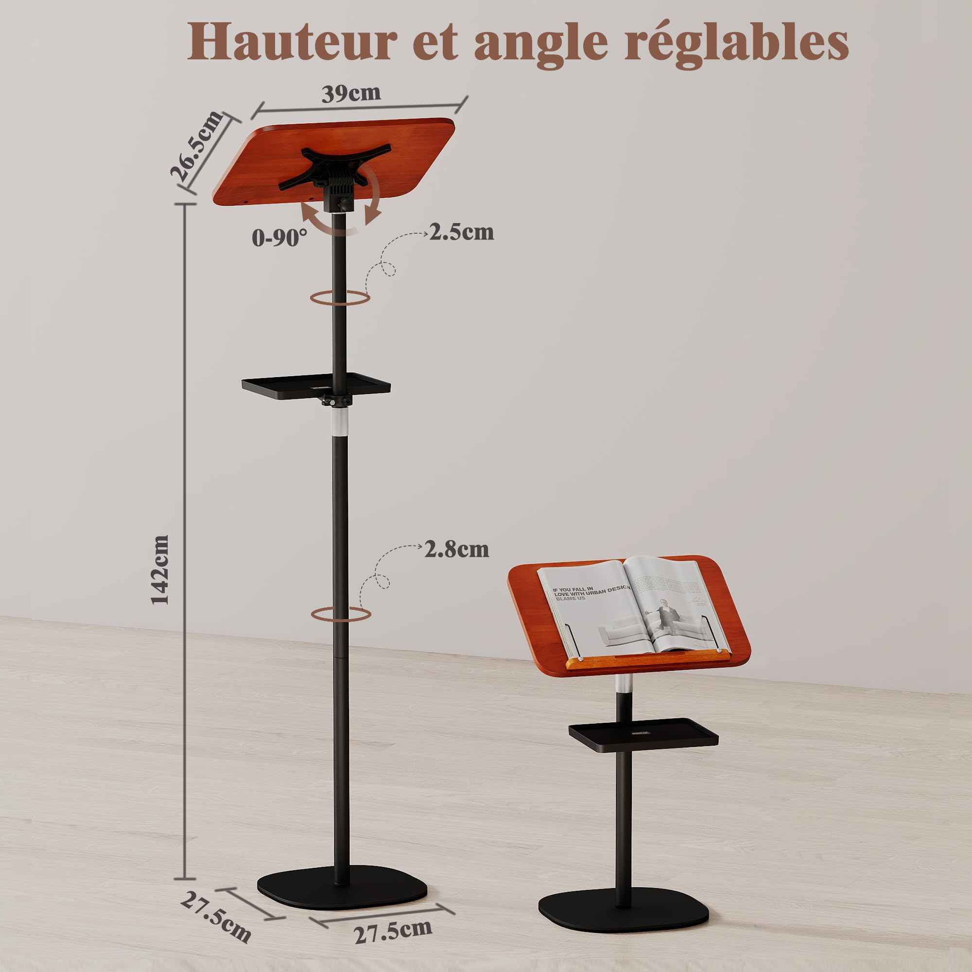 uyoyous Supporto per libro altezza regolabile con vassoio 44-136 cm | supporto di lettura leggio di lavoro 1,3 metri multifunzionale espositore libro per spartiti ricette tablet