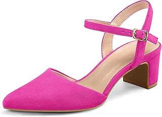 Women's Pumps 2 Inch Chunky Block Heel Pointed Toe Ankle Strap Slingback Wedding Party Dress Shoes - Buy now