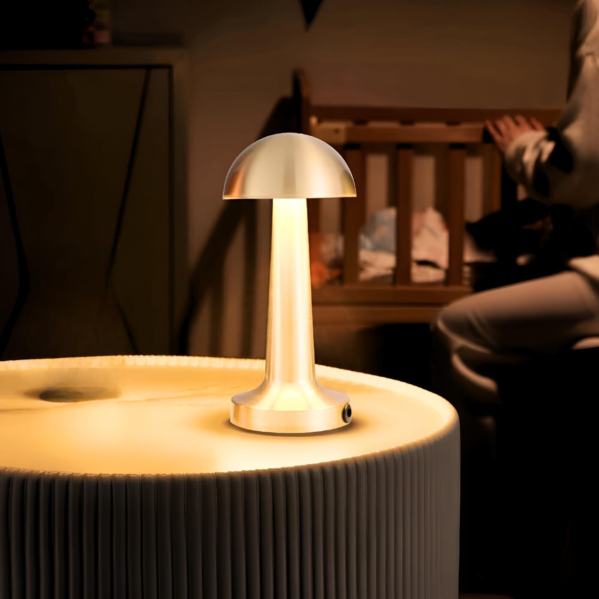 Gold Metal LED Table Lamp Rechargeable with Touch Sensor, 3 Levels Brightness, Cozy Warm Lighting - Ideal Bedside Lamp or Night Light for Kids Nursery, Room Decor, Cafe & Restaurant
