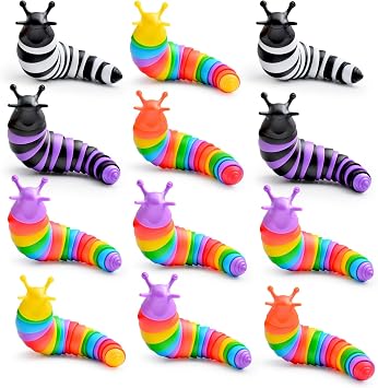 Cevioce 12PCS Slug Fidget Toys Bulk, Easter Gifts for Boy Girl 3+ Sensory Figette Worm for Adults Stress Relief for Autism ADHD Autistic Travel Toys Easter Basket Stuffers for Kids A
